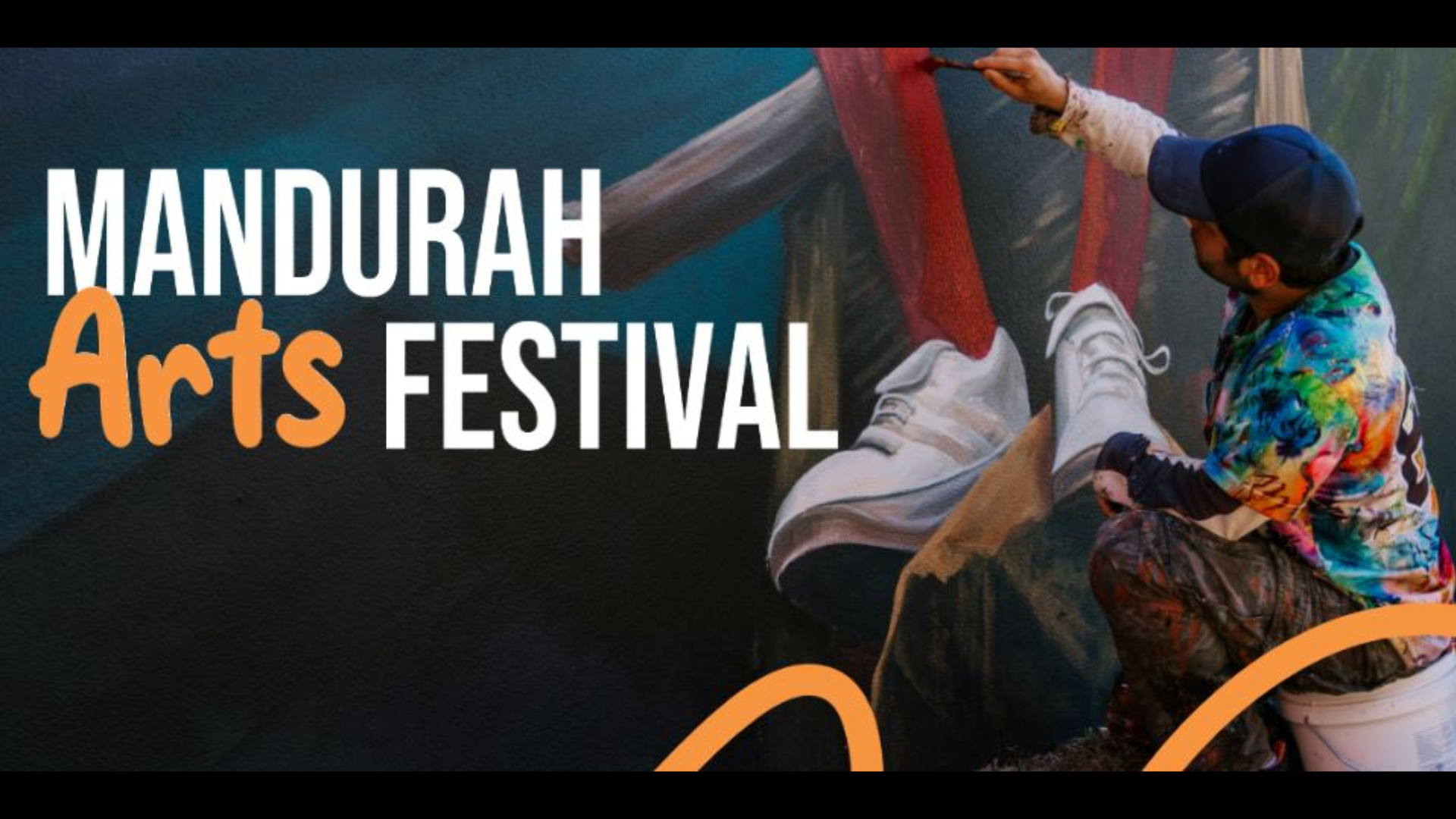 image of mural artist and the headline 'Mandurah Arts Festival' on it